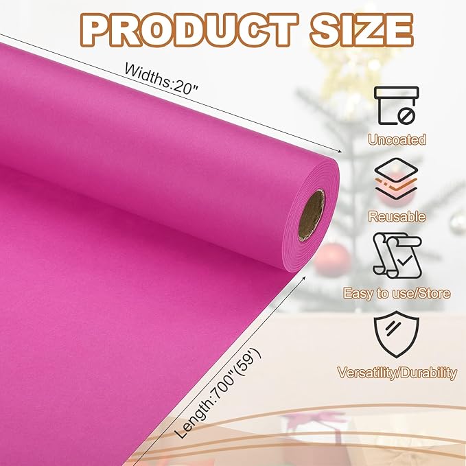 PATIKIL Wrapping Paper, 20" x 700"(59') 70 GSM Craft Paper Roll Kraft Packing Paper for Poster Bulletin Board, Gift Wrapping, Rose Pink