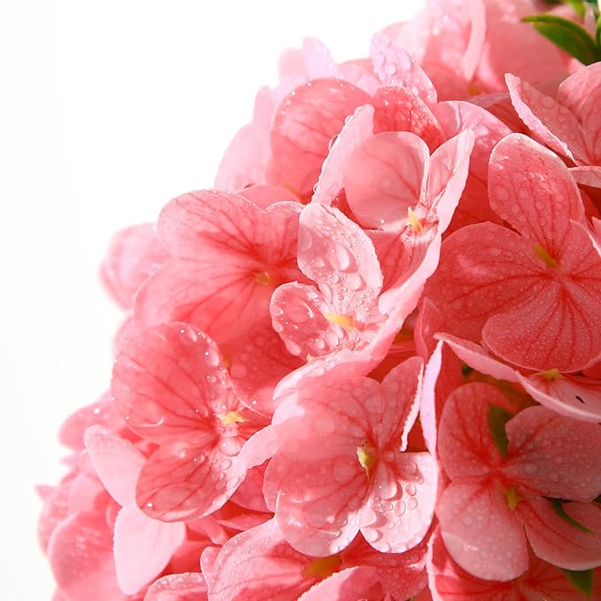 Artificial Flowers Hydrangea Artificial Flowers with Vase Silk Fake Flowers Arrangements in Vase with Faux Water for Home Bathroom Office Table Centerpiece Shelf Decorations (Pink)