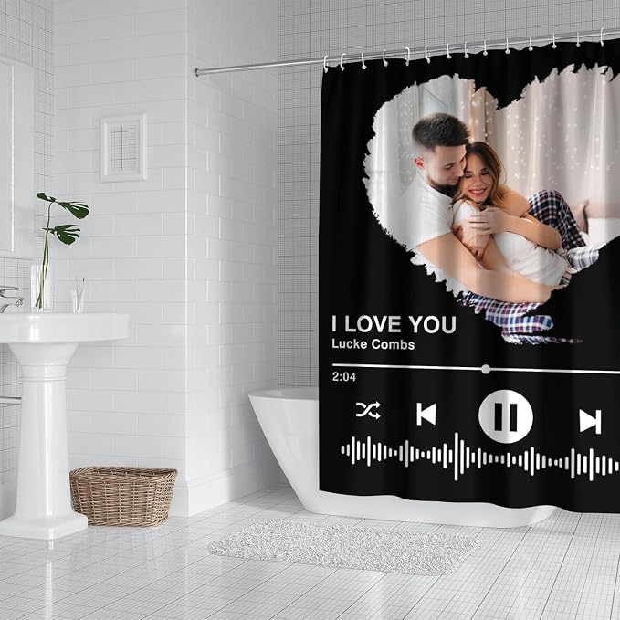 Personalized Shower Curtain Set Custom Photo Shower Curtains Modern Minimalist Home Bathroom Curtain Decor with 12 Hooks 72 Inch Wide * 84 Inch High