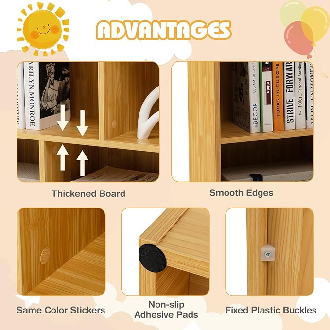 KOTEK Toy Storage Organizer, 5 Cubby Kids Bookshelf, Wooden 3-Tier Bookcase Storage Cabinet, Open Display Book Shelf for Daycare, Nursery, School Classroom, Playroom & Living Room (Burlywood, 5 Cubes)