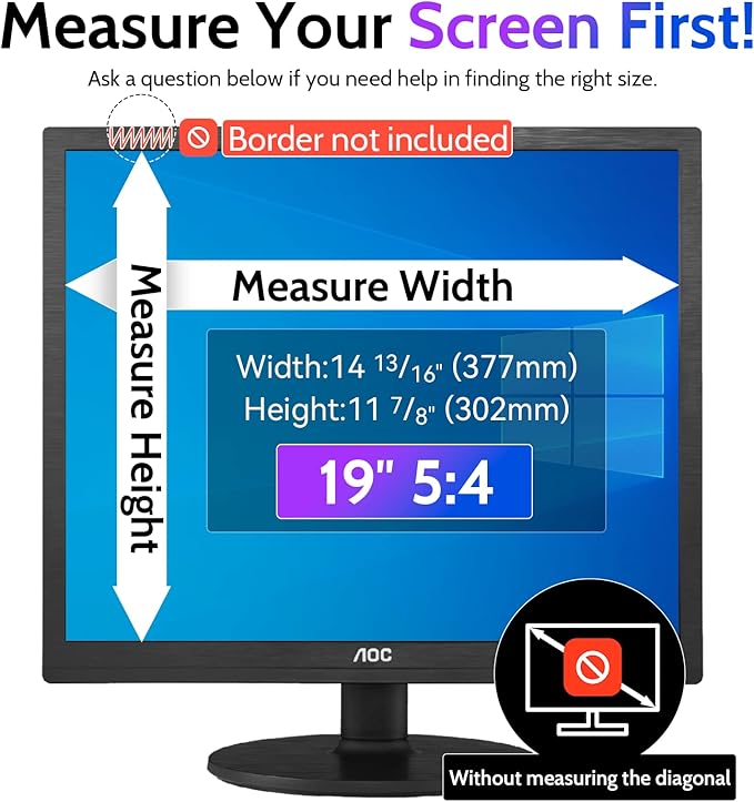 Peslv Computer Privacy Screen 19 Inch for 5:4 Standard Monitor, Removable 19inch Anti Blue Light Glare Shield Monitor Privacy Filter (14 13/16" x 11 7/8")