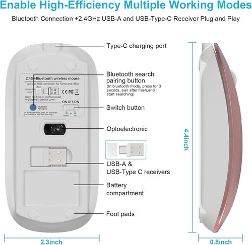 Normdecos Wireless Bluetooth Mouse - Rechargeable Silent Optical Mice for MacBook & iPad | Black