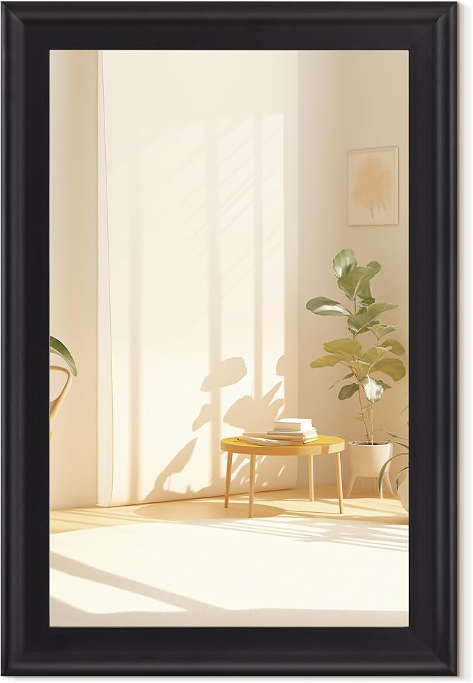 CULER Black Wood Wall Mirror for Bathroom,Rectangle 20 x 30 inch Hanging Vanity Mirrors with Wooden Frame for Living Room,Bedroom,Entryway