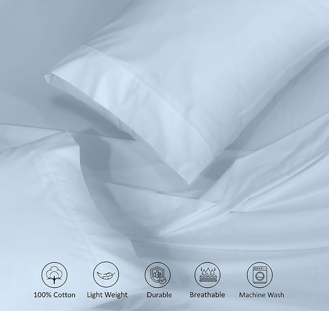 RUVANTI 100% Cotton Full Size Bed Sheets, 4 Pieces, Soft & Breathable Percale Weave Bedding, Deep Pocket 16", Hotel Standard, Crisp Cool Feel, Durable, Perfect Sheet Set Dyed, Baby Blue