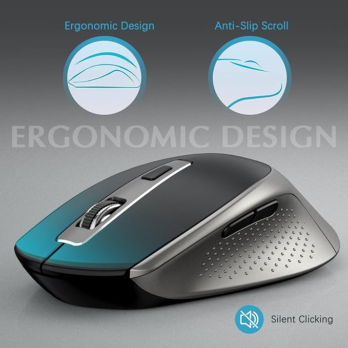 Wireless Keyboard and Mouse, J JOYACCESS Slim and Ergonomic Wireless Keyboard and Mouse Combo,Portable and Comfortable Typing for Laptop/Computer/Desktop/PC-Grey/Silver