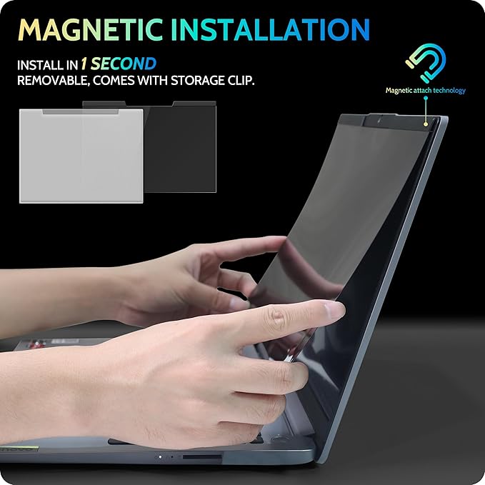 Peslv Magnetic Laptop Privacy Screen 14 inch for 16:9 Computer Monitor, 14" Removable Anti Glare Protector Blue Light Filter Shield Compatible with Lenovo Hp Dell Acer Asus Thinkpad Envy Xps