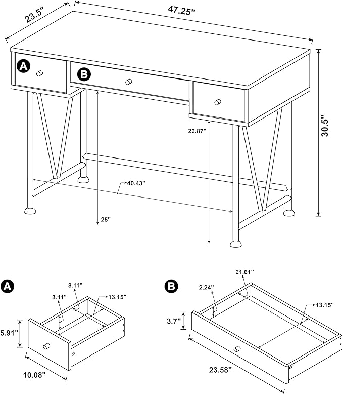 Coaster Home Furnishings Analiese Rustic 47-Inch 3-Drawer Home Office Computer Writing Desk Study Table with Storage Engineered Eco-Friendly Wood Look Laminate Sturdy Steel Rustic Nutmeg 801541