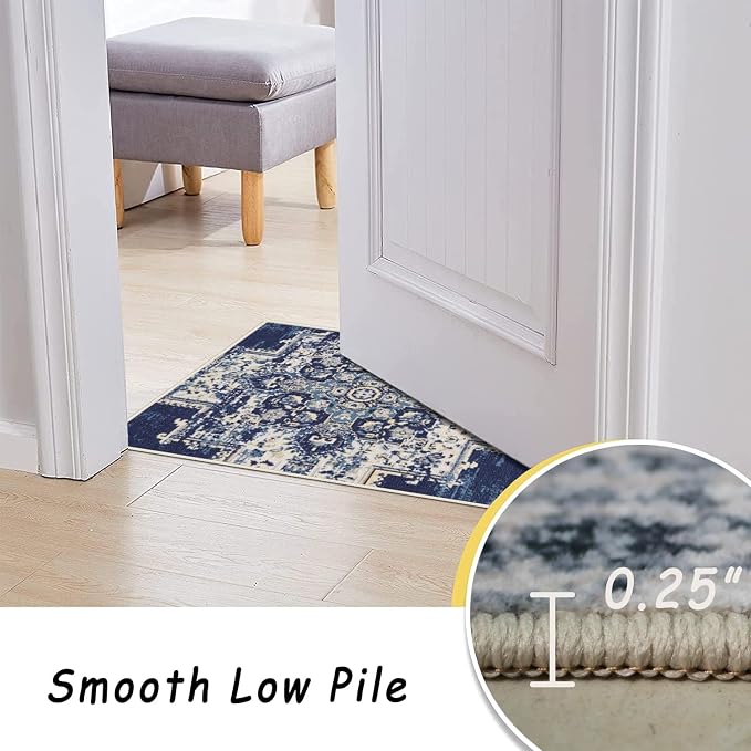 vivorug Runner Rug 2'x7' Machine Washable Non-Slip Runners for Hallways Kitchen Entryway Laundry Room Vintage-Inspired Carpet Hallway Runner Navy Blue