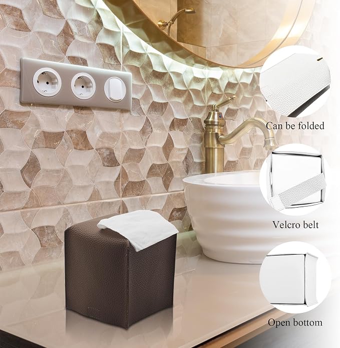 Bathroom Accessory Set - 10 Piece Brown Bathroom Accessories Set with Trash Can, Toothbrush Holder and Cup, Soap Dispenser, Soap Dish, Toilet Brush Holder, Vanity Tray, Qtip Holder, Tissue Box Cover