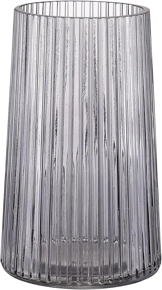 Black Glass Vase for Flower, Flower Vase for Bouquet, Modern Glass Vases, Ribbed Vases for Living Room, Bedroom, Dining Table, Office, Wedding, Centerpieces, 8 Inches