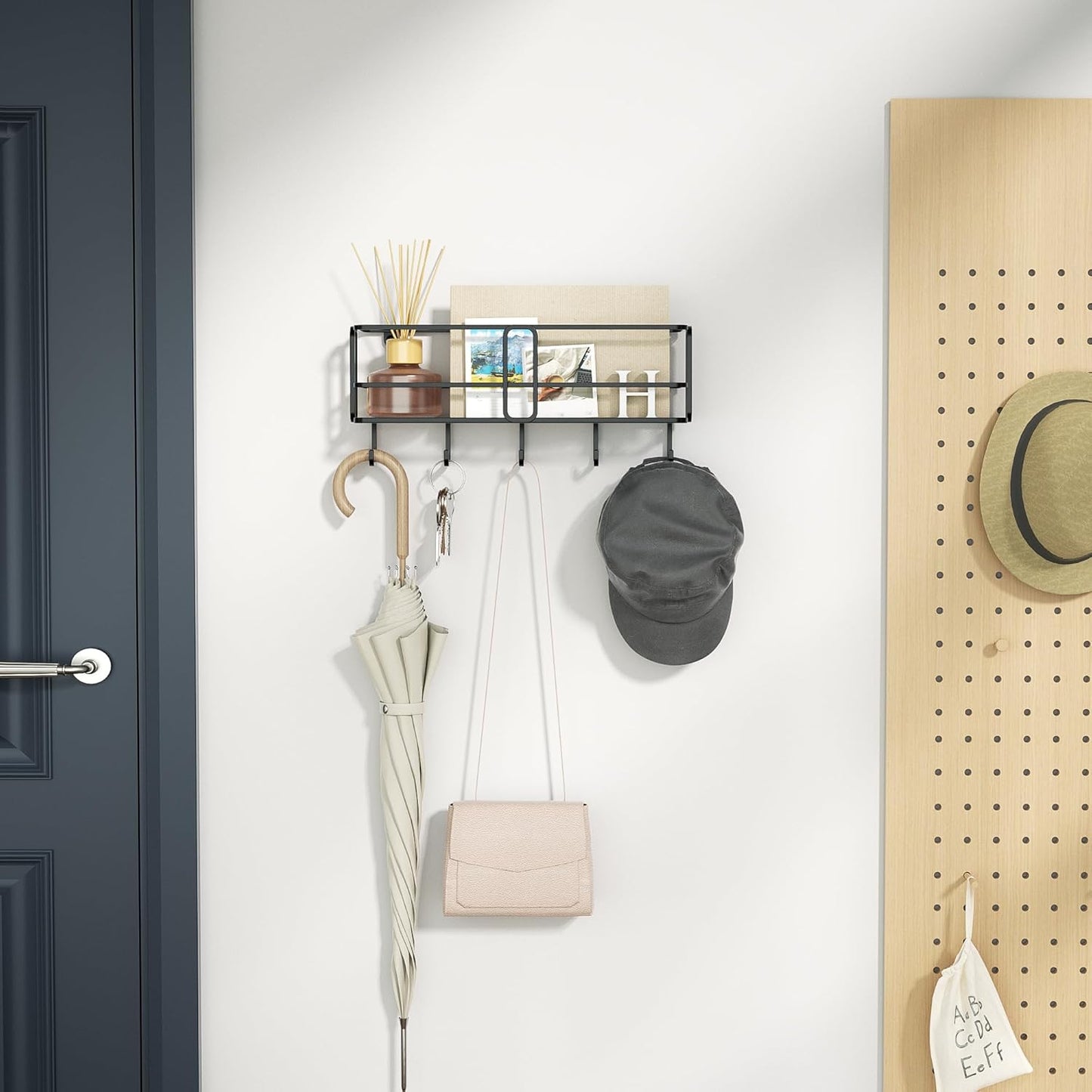 SRIWATANA Wall-Mounted Mail Organizer - Key Holder with Hooks for Easy Access and Storage