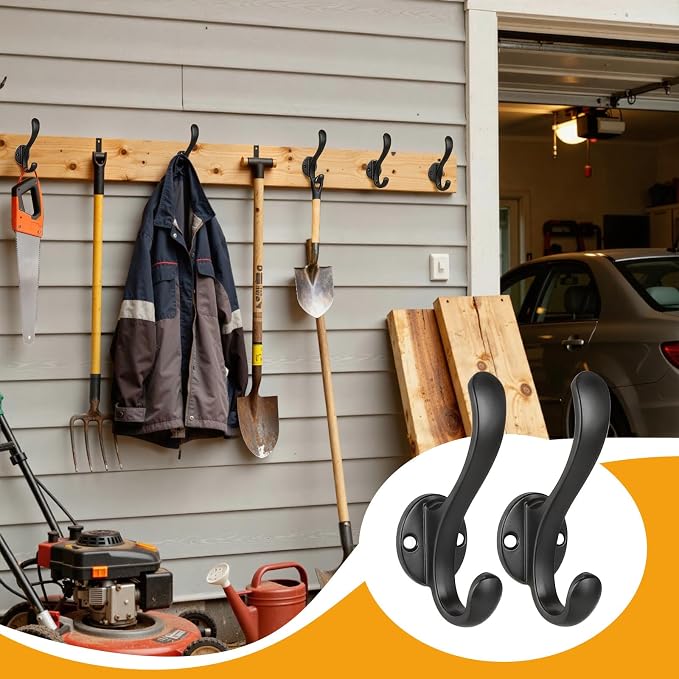 4 Pack Coat Hooks Wall Mount Heavy Duty Utility Retro Double Hooks for Hanging Coats,Hat, Towel, Key, Robe, Scarf, Bag, Cap (Black)