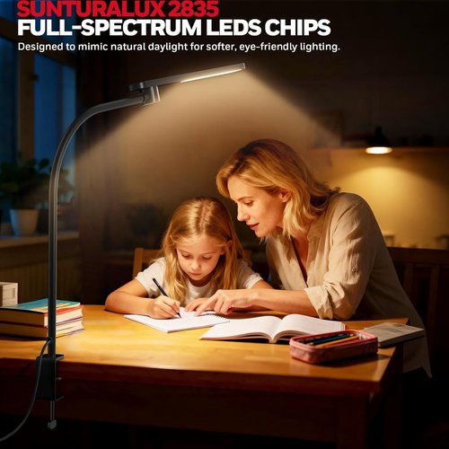 Honeywell HJ2 Sunturalux™ LED Desk Lamp - Full-Spectrum Eye-Caring Light with 3 Color Modes & Dimming | 16" Flexible Gooseneck (Black)