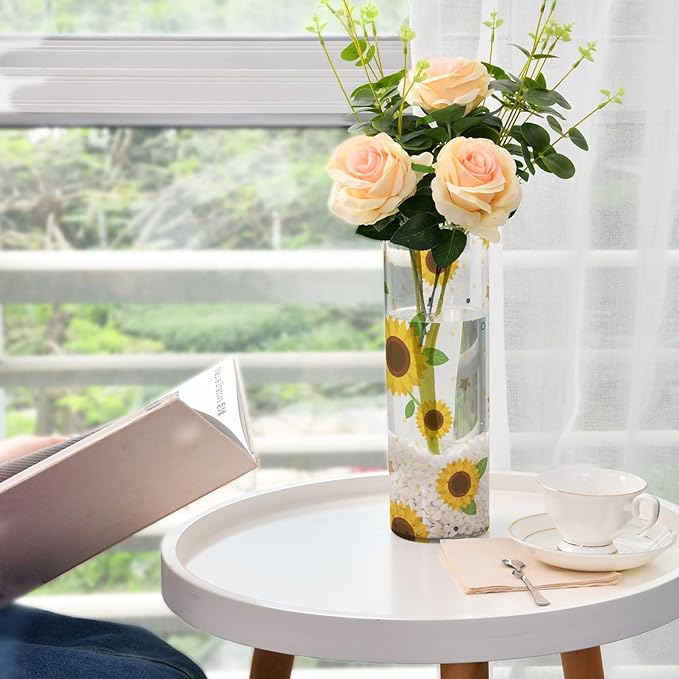 Vase Plastic Vase Elegant Cylinder Flower Vase Shatterproof Decorative Centerpiece for Home Table Office Weddings Events (11.8 x 3.9 in)