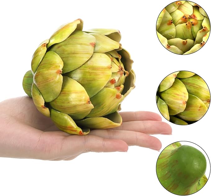 Peohud 6 Pack Large Green Artificial Artichokes, Fake Vegetables and Faux Fruits for Home Kitchen Wedding Party Bowl Vase Filler Decorations