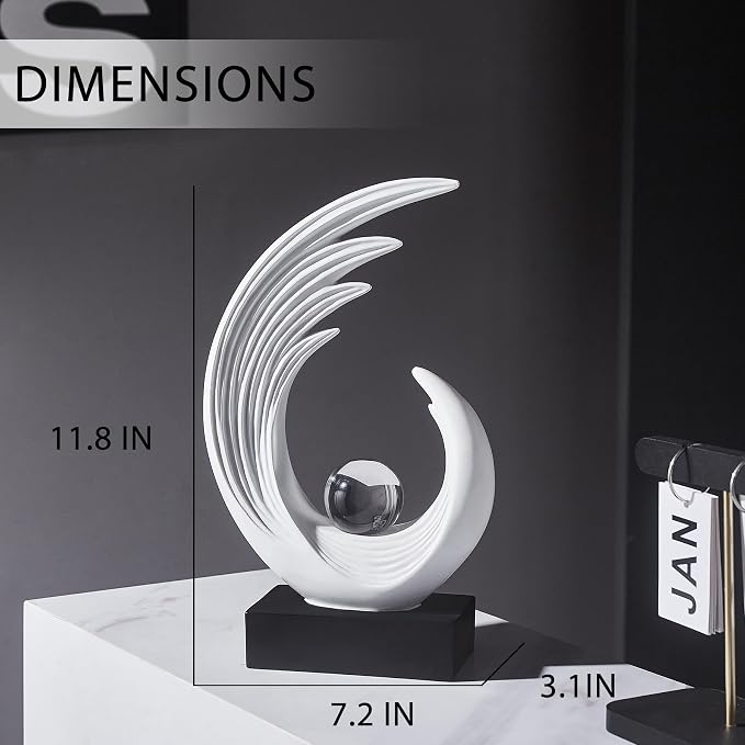 FJS Modern White Statue, Resin Shelf Decor, Abstract Art Sculptures for Living Room, Bookshelf, Dining Room, Office, Coffee Table, TV Stand