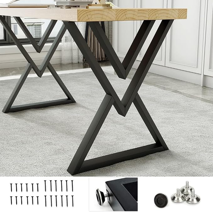 28 Inch Metal Dining Table Legs, Heavy Duty Desk Legs Set of 2, 1000 LBS Load Capacity, Industrial Iron Leg for DIY Desk, Kitchen Table, Conference Table, with Adjustable Feet, Matte Black