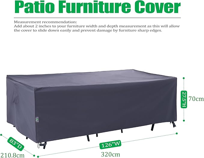 F&J Outdoors Heavy Duty Waterproof Anti-UV Rip-stop Fabric Large Patio Furniture Covers, Grey, 126"x83"x27.5"