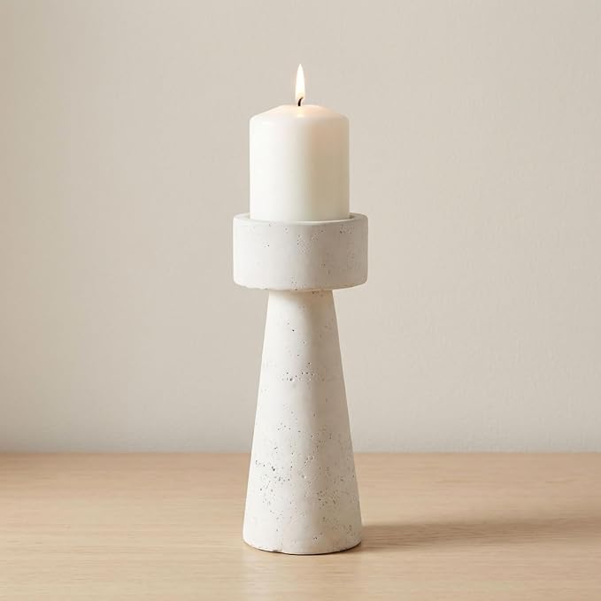 Pottery Candle Holder – Table Decor for Candlesticks Holders and Pillar Candles, Dining or Living Room Placement, Modern Taper Candle Holders Design Home Decor Accent – 10", White