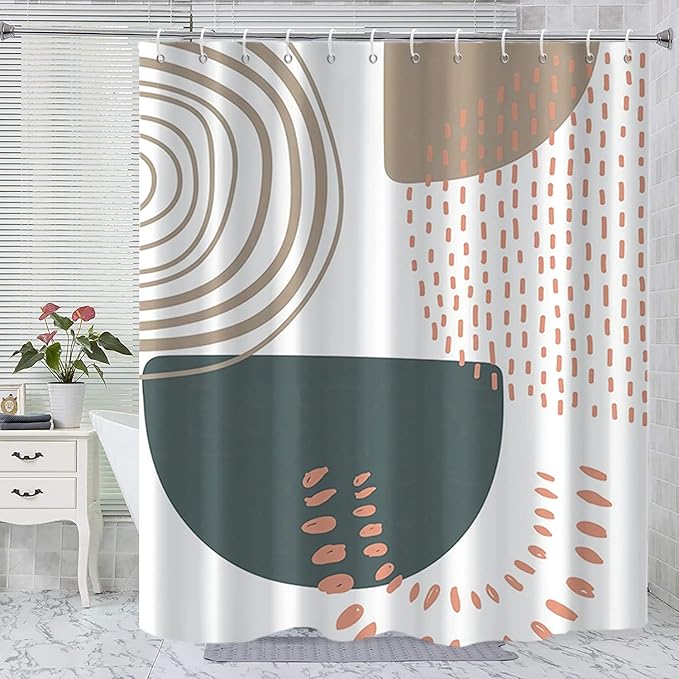 Boho Shower Curtain, Mid Century Modern Abstract Minimalist Beige Neutral Machine Washable Waterproof for Bathroom Bathtub with 12 Hooks 72x72