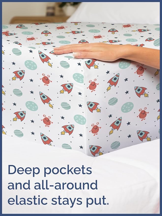 Kids Space Queen 4 Piece Sheet Set - Boys, Girls, Teens, Toddler - Easy Fit Deep Pockets - Breathable, Hotel Quality Bedding Sheets - Machine Washable - Wrinkle Free - Cute, Cozy, Soft - CGK Linens