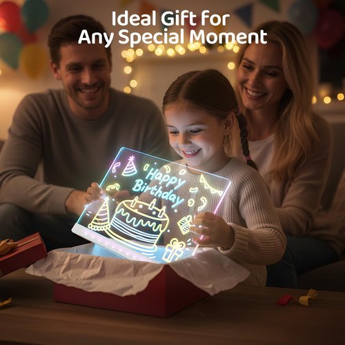LED Drawing Board - 7 Colors & 3 Light Modes | Rechargeable Glow Doodle Board with 7 Markers & Tracing Book (7.9"x11.8")