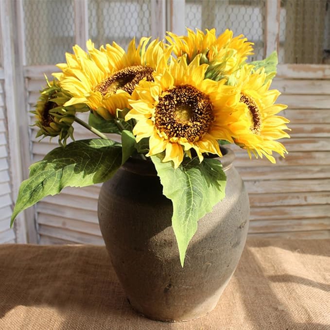 Bringsine Sunflowers Artificial Flowers Bouquet for Home Decoration Wedding Decor Silk Bride Holding Floral Decors