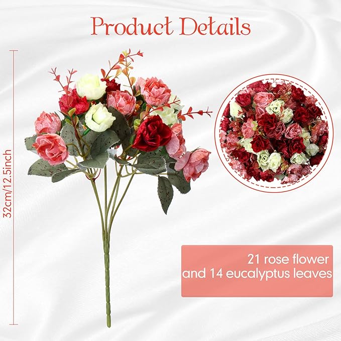 Geosar 8 Pcs Rose Artificial Flowers Fake Flowers Bouquet 21 Heads Silk Faux Floral Bundles with Stem for Home Bridal Wedding Arrangements Table Centerpieces Party Decor (Mixed Colors)