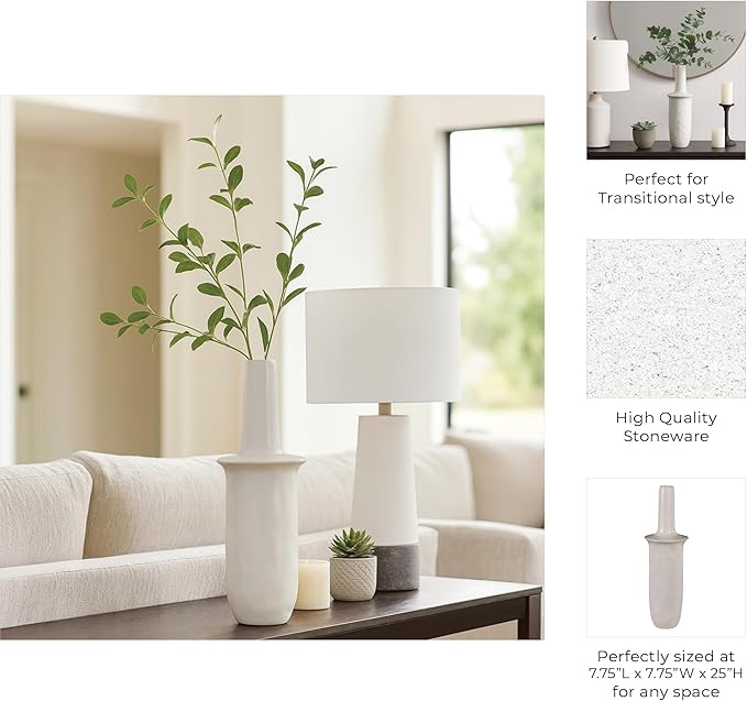 Ceramic Flower Vase for Living Room Decor – Elegant Tall Home and Office Vase with Unique Flared Top Perfect for Fresh Florals – A Modern Centerpiece for House, Bedroom, and Tabletop – 25" Ivory