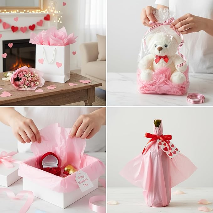 Qilery 500 Sheets Light Pink Tissue Paper Bulk for Gift Bags 20 x 30 Inch Acid Free Packaging Wrapping Decoupage Paper Sheets for Christmas Decoration DIY Crafts, Wedding, Packing Supplies for Moving