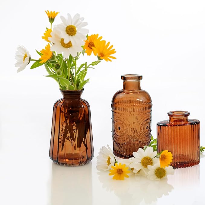 Amber Glass Bud Vases Set of 20,Small Flower Vases for Wedding Centerpieces,Mini Bud Vases in Bulk Amber Glass Vase for Table Decoration,Home Decor