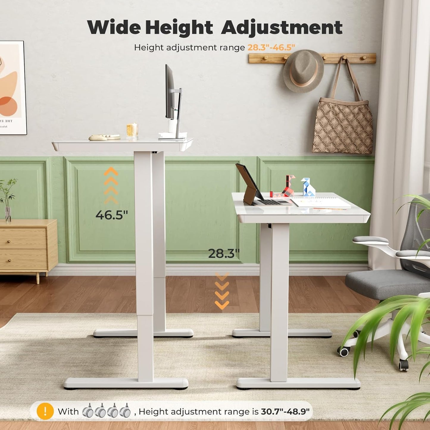Skiennix Glass Electric Standing Desk - Height Adjustable with Drawer & USB Ports | 35" x 20" White