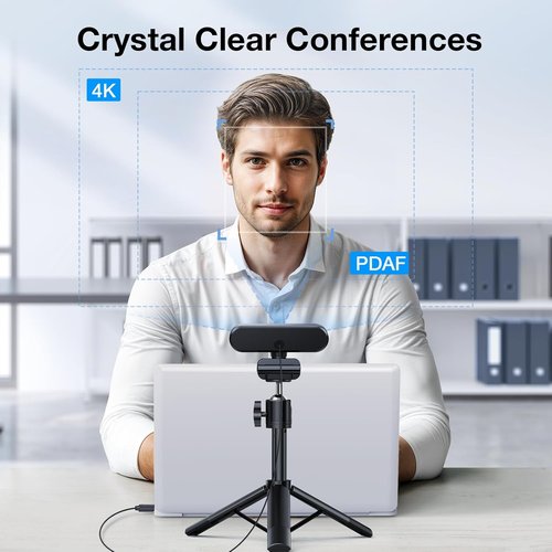 EMEET NOVA 4K Webcam - 4K UHD Resolution, Adjustable Height, 360° Swivel, Dual Noise-Cancelling Mics | Perfect for Online Meetings & Live Streaming