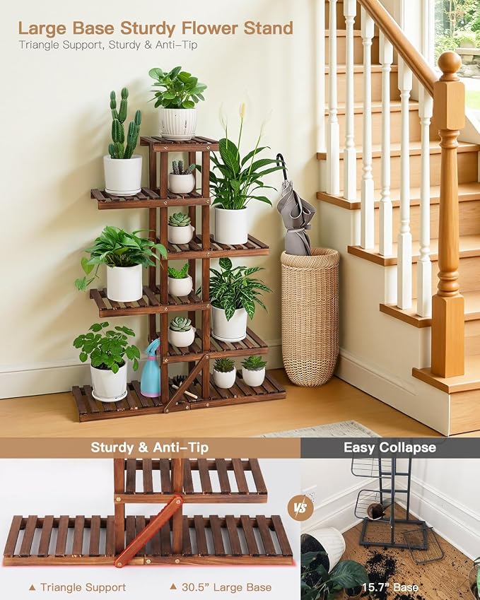 6 Tiered Wood Indoor Plant Stand for Multiple Plants ,Narrow Corner Potted Plant Shelf Holder Rack , Multi Rustic Flower Stand Shelves for Patio,Corner,Apartment,Outdoor,38.2"" Tall