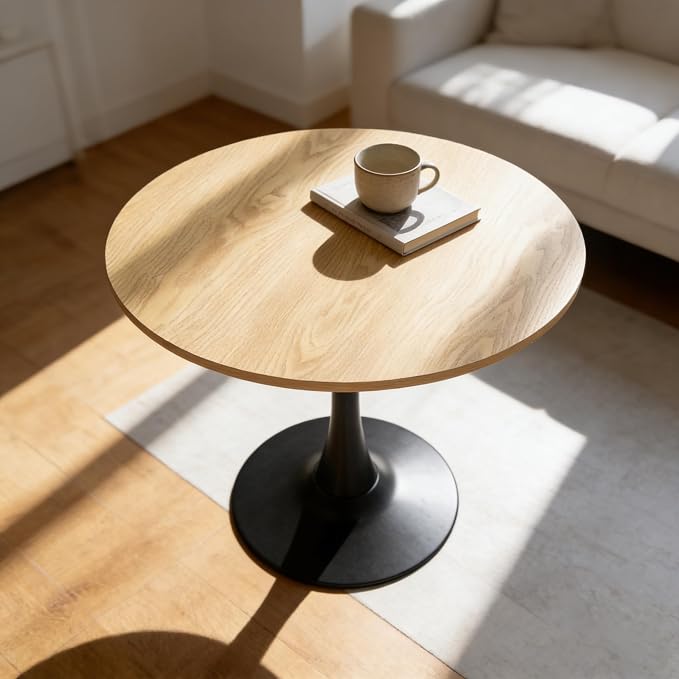 31.5" Tulip Table for 2-4 Persons Modern Round Dining Room Table, Mid-Century Modern Nature Small Kitchen Table with MDF Wooden Top, Leisure Coffee Table for Living Room, Dining Room, Office