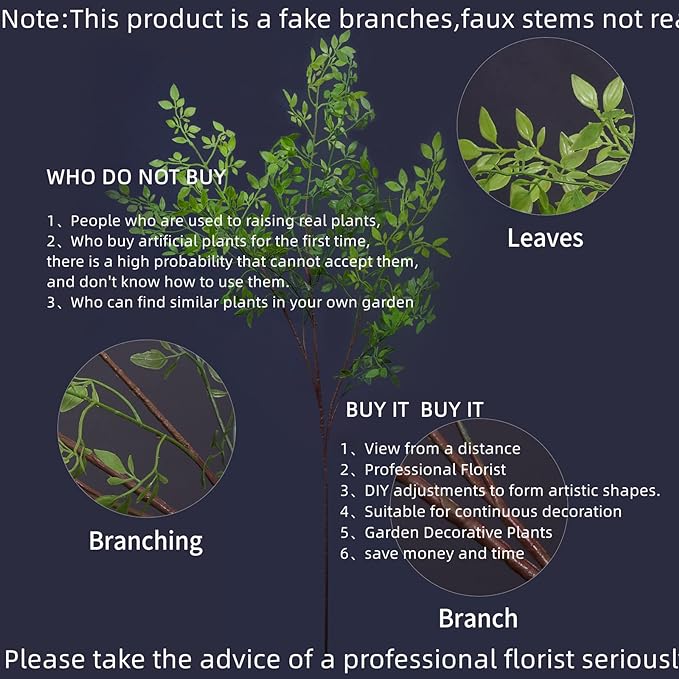 Melorca&Guilla Artificial Plants,4PCS 43.3" Green Nandina Faux Branches for Vase,Faux Greenry Stems Fake Plants for Shop Garden Office Home Décor