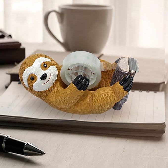 Sloth Tape Dispenser, Cute Desk Tape Holder, Adhesive Tape Cutter with High Toughness Material, Fun Office Stationery for Home School Office Use, Portable and Decorative