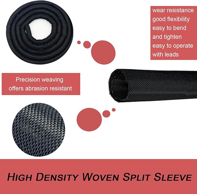 Braided Split Wire Loom Black Wire Cover Protective Harness Tubing Cable Management Self Wrap Cord Sleeve Mesh Woven 5/16"-24ft