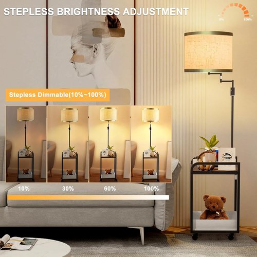Lightdot 63-Inch Floor Lamp - Modern Adjustable Fabric Shade with Movable Casters | Black, Bulb Included