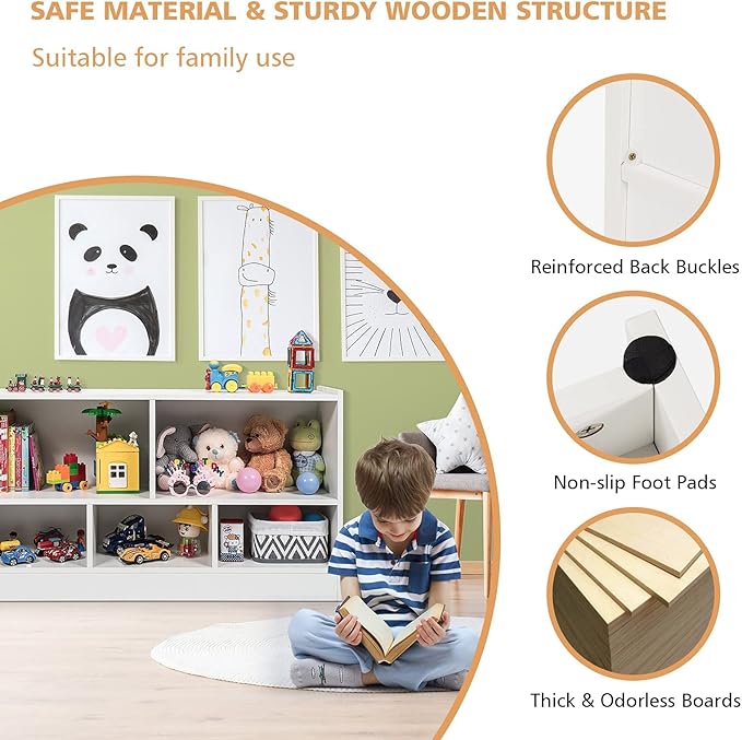 KOTEK Toy Storage Organizer, 5 Cubby Kids Bookshelf, Wooden 3-Tier Bookcase Storage Cabinet, Open Display Book Shelf for Daycare, Nursery, School Classroom, Living Room & Bedroom (White, 5 Cubes)