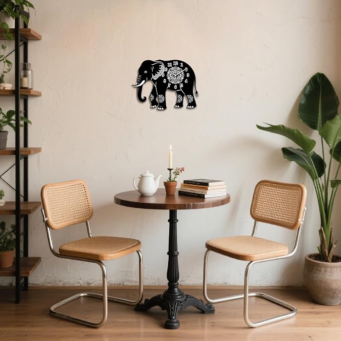 Elephant Wall Clock Irregular Shape Decorative Wall Clock Mandala Pattern Non-Ticking Clock for Home Office Decoration, 16.14×12.12 inch