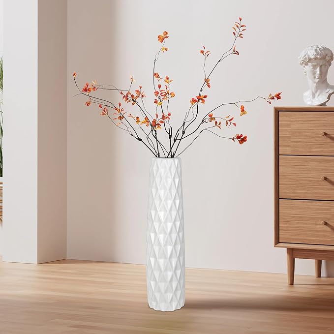 White Ceramic Floor Vase, GDSZJLJ 17.7" Tall Decorative Large Flower Vases for Living Room, Table Centerpieces, Modern Home Décor, Shelf, Dried GrassFlower, Pampas Grass