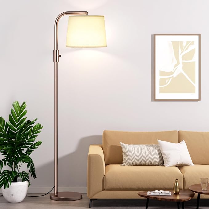 Ambimall Fully Dimmable Floor Lamp with 9W LED Bulb, Standing Lamp for Living Room with Adjustable Head, Modern Tall Light with Rotary Switch for Office, Brown and Beige