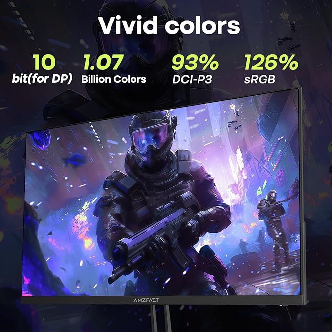 Amzfast 24.5 Inch FHD 280Hz/240Hz Gaming Monitor, 1ms Adaptive Sync, 3000:1, 10 Bit, 126% sRGB, 2*HDMI 2.0 & 2* DP1.4, TÜV Rheinland Eye Care,2 Year Warranty Exchange (HDMI & DP Dual Cable)