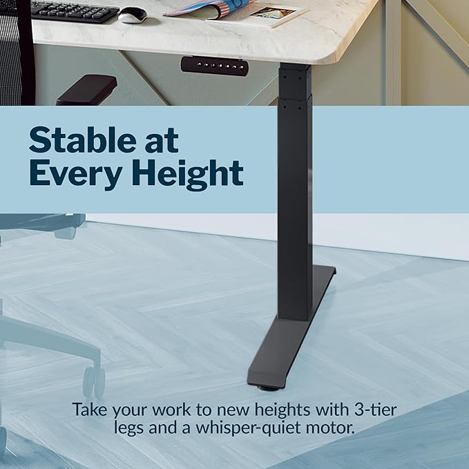 Vari ComfortEdge 60x30 Inch Adjustable Electric Standing Desk – Limited Edition Sit Stand VariDesk with Memory Presets & Sloped Front Edge + Tool-Free Assembly (Marble/Slate Legs)