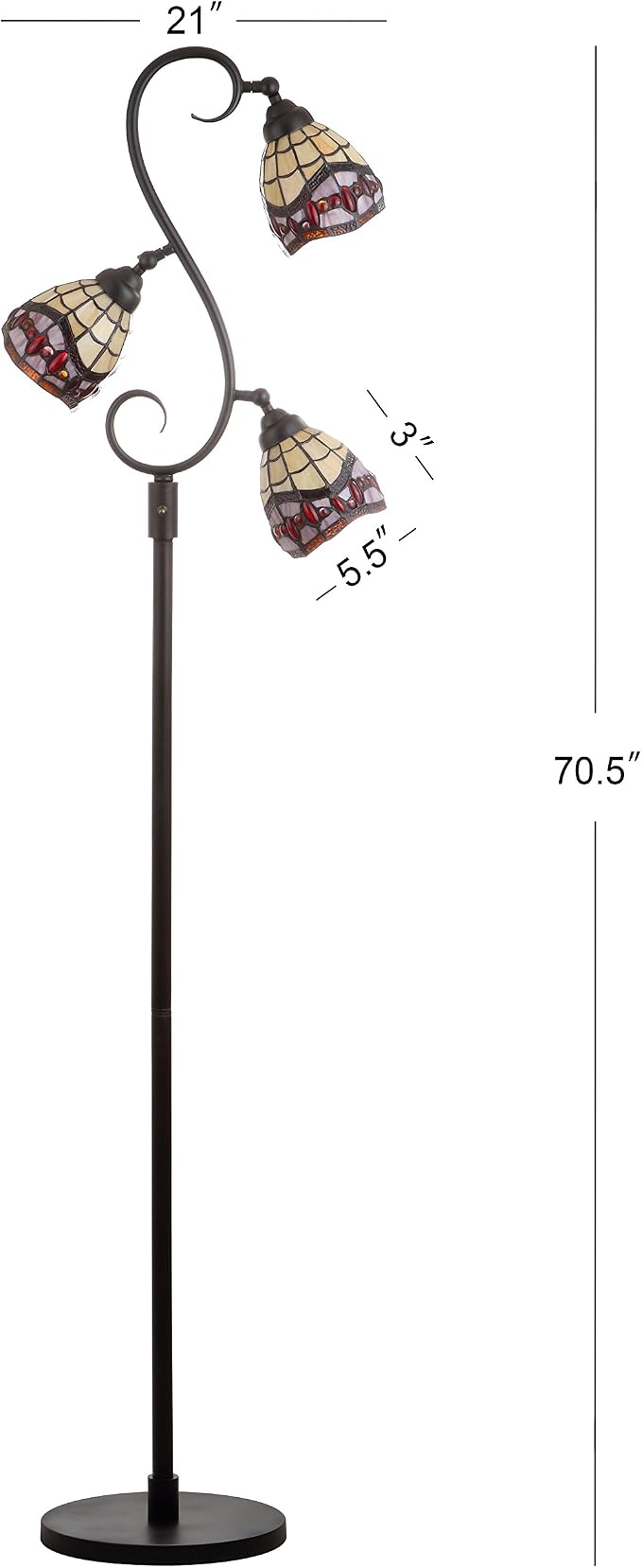 JONATHAN Y 70.5" Bronze 3-Light Tiffany-Style Stained Glass LED Floor Lamp, Traditional Handcrafted Iron Tree Lamp for Living Room, Multi-Color, LED Bulbs Included, UL Listed JYL8013A