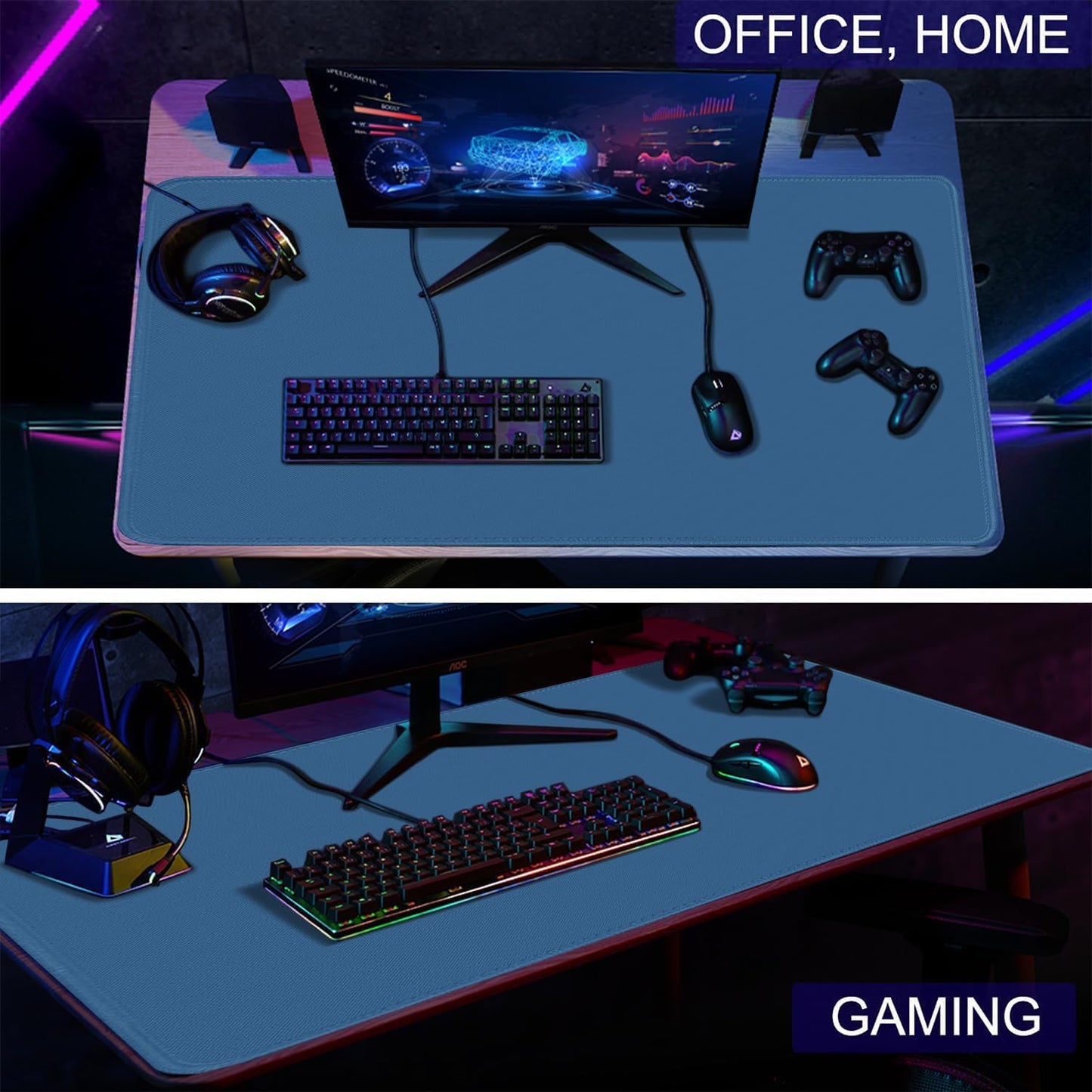 XXL Gaming Mouse Pad by [Brand Name] - Non-Slip Waterproof Rubber Base | 31.5" x 15.7" Blue Mat for Work & Play
