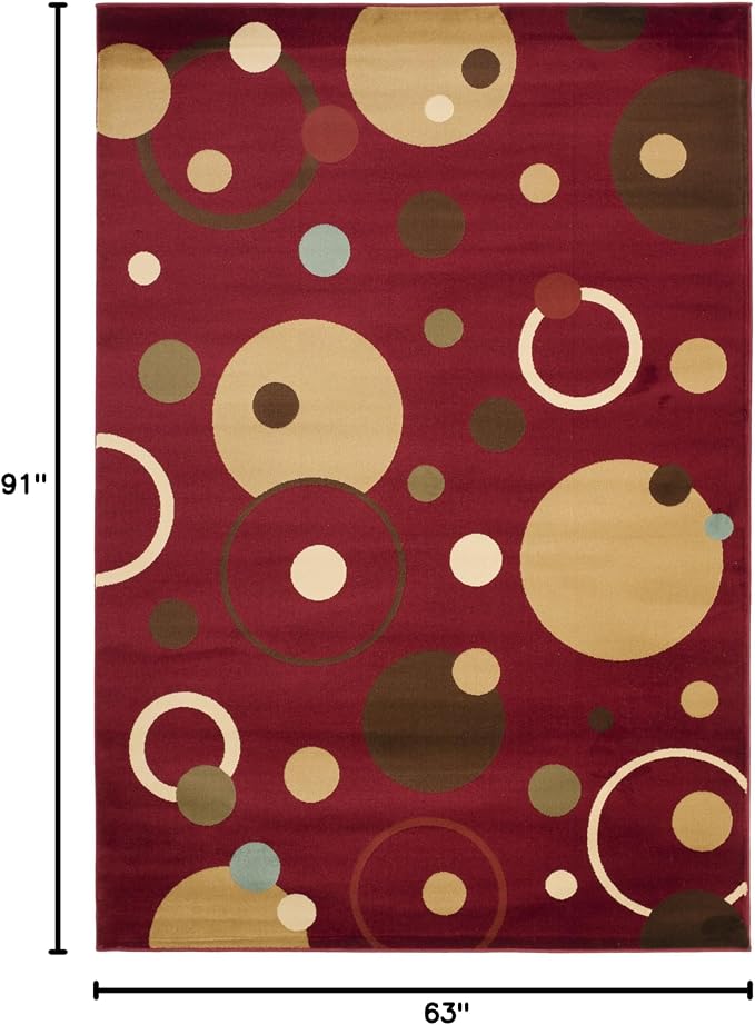 SAFAVIEH Porcello Collection Area Rug - 5'3" x 7'7", Red & Multi, Mid-Century Modern Abstract Design, Non-Shedding & Easy Care, Ideal for High Traffic Areas in Living Room, Bedroom (PRL6851-4091)
