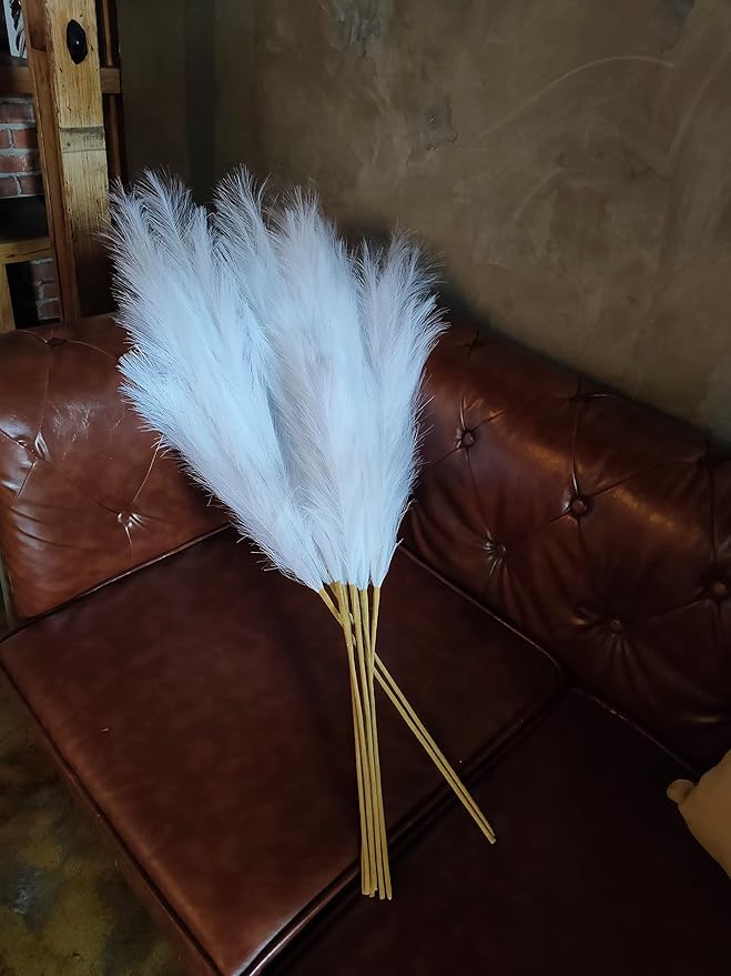 Premium Faux Pampas Grass Decor Tall & Fluffy, No Assembly Needed Long Pampas, Luxury Large Floral, Elegant Feather Flowers for Wedding Decorations(Faux White, 8pcs 43.3"(110cm))