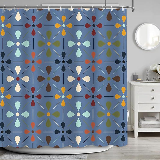 APROPHIC Mid Century Retro Shower Curtain 72x72 Inches, Vintage Geometric Pattern Bathroom Curtain with Hooks, Waterproof Polyester Fabric for Bath Shower, Machine Washable Home Decor, Navy Blue